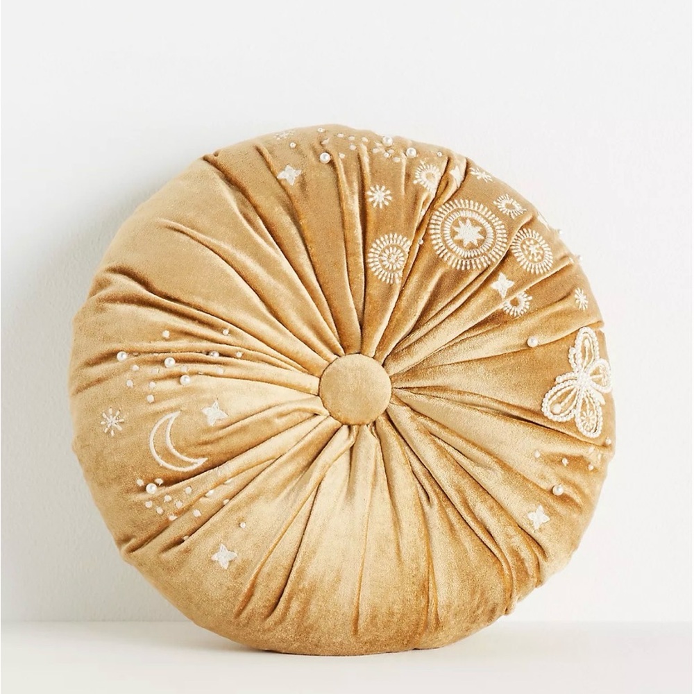 NEW Anthropologie Clara Embroidered Velvet Pillow, 16”